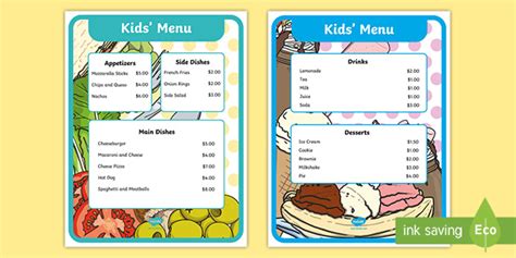 Editable Kids Menu Template Teaching Resources For Kids