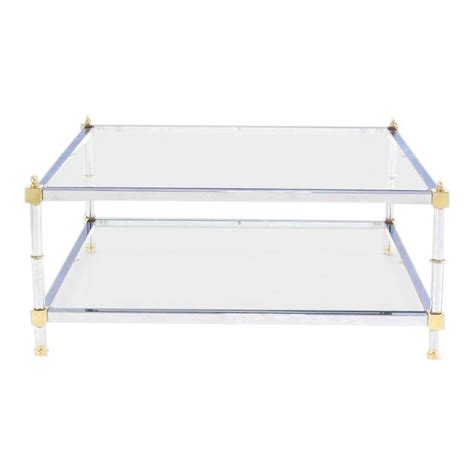 Order) cn zhangzhou haiyang furniture co., ltd. Vintage Mid Century Square 2 Tier Chrome Brass Glass Top ...