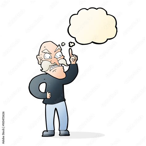 Cartoon Old Man Laying Down Rules With Thought Bubble Stock Vector
