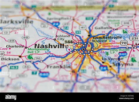 Nashville Tennessee Usa And Surrounding Areas Shown On A Road Map Or