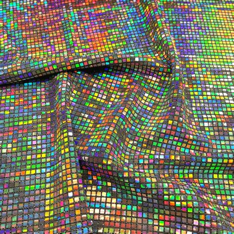 Mirror Sequin Spandex 4mm Silver Hologram On Black Fabric For Stage
