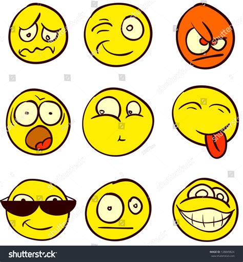 A Set Of 9 Smileys For Every Taste Done In Comic Doodle Style Stock