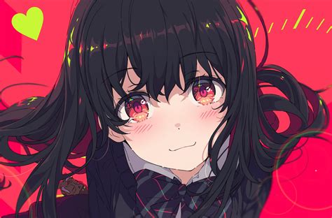 Download 3840x2160 Cute Anime Girl Black Hair Red Eyes Blushes