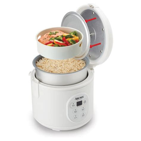 Aroma 8 Cup White Digital Rice Cooker And Food Steamer Steamer