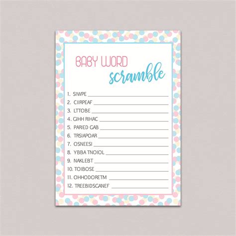 Gender Reveal Party Games Baby Word Scramble Game Baby Etsy