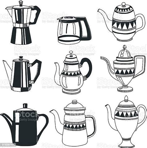 Hand Drawn Image With Coffee Pots Stock Illustration Download Image