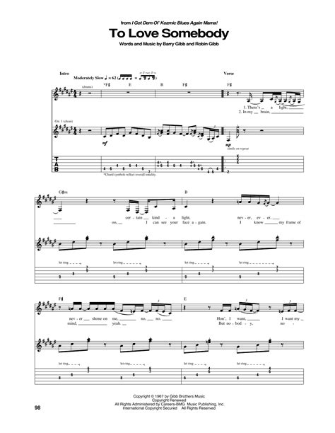 To Love Somebody Sheet Music The Bee Gees Guitar Tab