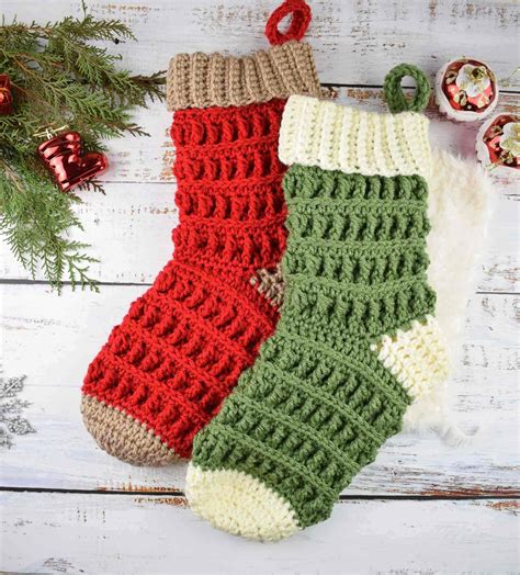 free crochet christmas stocking simple textured and easy to make crochet christmas stocking