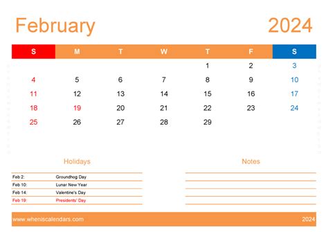 February 2024 Vertical Calendar Printable F2415