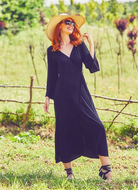 Bell Sleeve Wrap Black Dress Wholesale Boho Clothing