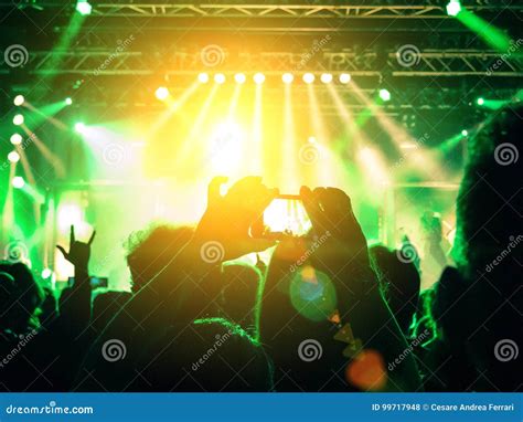 Concert Crowd In Front Of Stage Lights Stock Photo Image Of