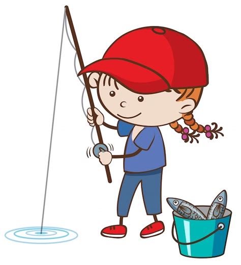 Premium Vector A Girl Fishing On White Background