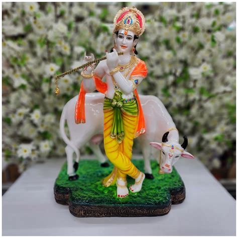 Buy Atoz India Cart Krishna With Cow Statue In Marble Dust Lord Idol