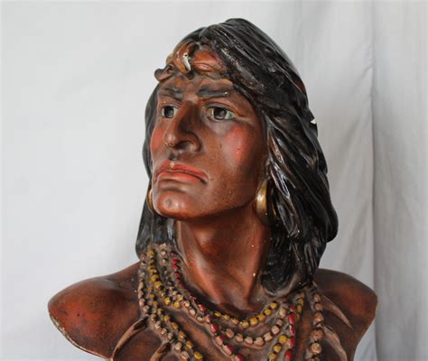 Bargain Johns Antiques Chalkware Hiawatha Indian Bust Statue 20