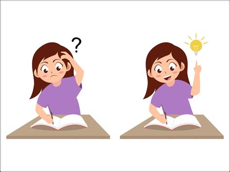 Little Girl Confused Doing Homework With Question Mark And Get An Idea