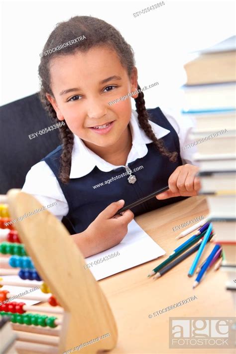 Happy African American Mixed Race School Girl Stock Photo Picture And