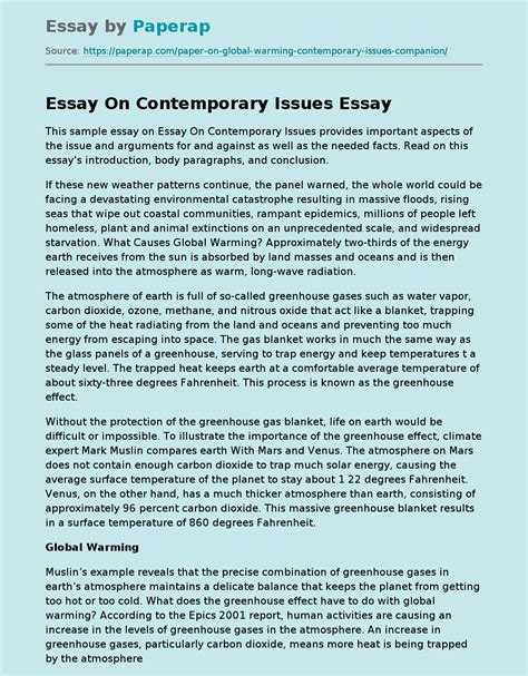 Essay On Contemporary Issues Free Essay Example