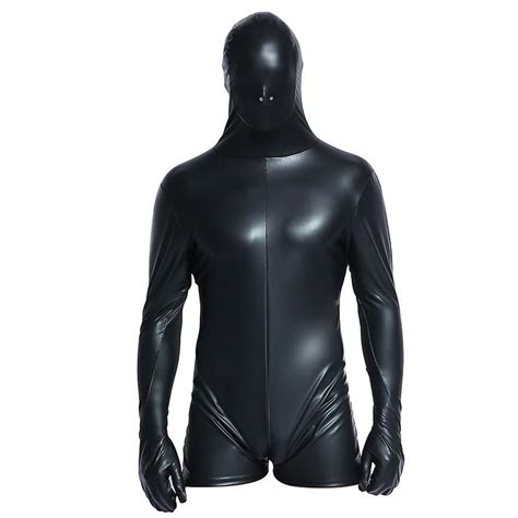 Mens Sexy Full Body Latex Bodysuit Tight Black Cosplay Catsuit One