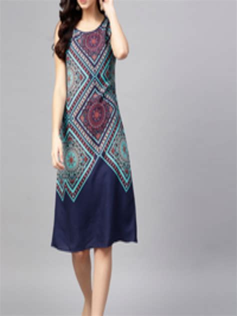 Buy Aks Women Blue Printed A Line Dress Dresses For Women 9947653