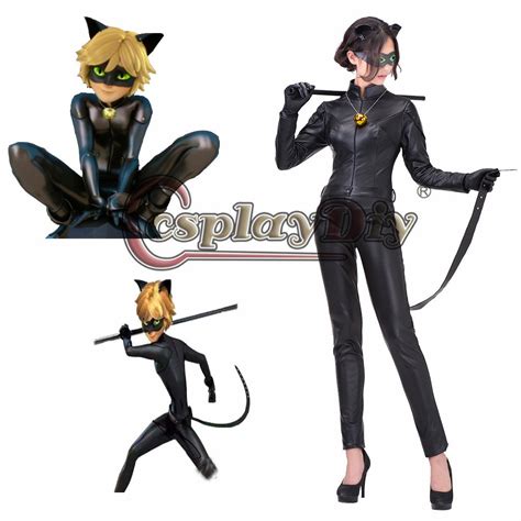 Miraculous Ladybug Cat Noir Costume Cosplay Jumpsuit Gloves Eyemask Cosplay