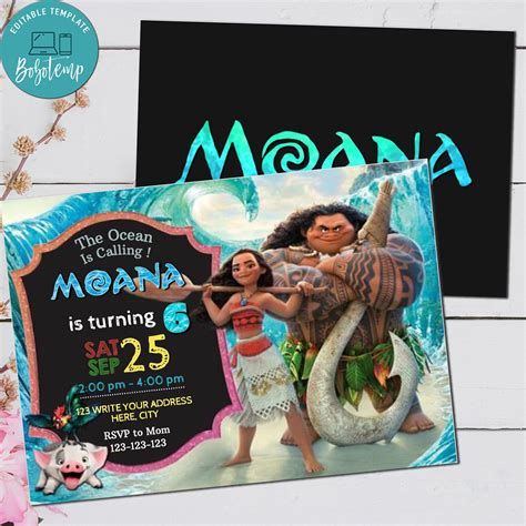 Editable Disney Princess Moana Birthday Party Invitation Diy Bobotemp