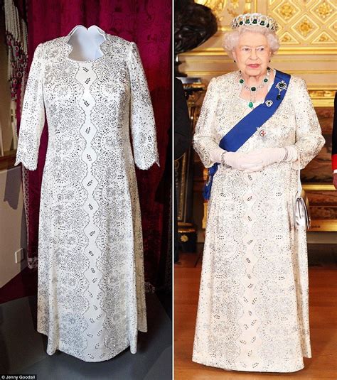 The Queen Of Englands Gown And Tiara Are On Display At Buckingham Palace