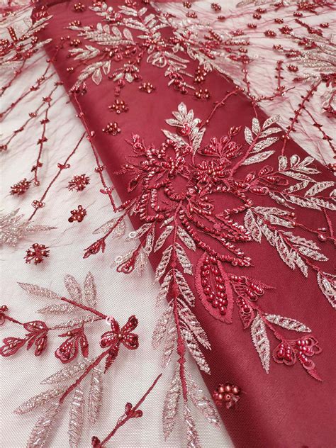 Burgundy net floral fabric #99426 - Design My Fabric