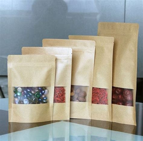 50pcs Of Kraft Paper Zip Lock Packing Bags With Frosted Surface Window