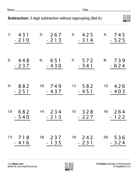 All problems created in 2 digit minus 2 digit problems format. Subtraction Worksheet - 3 Digit Subtraction Without ...