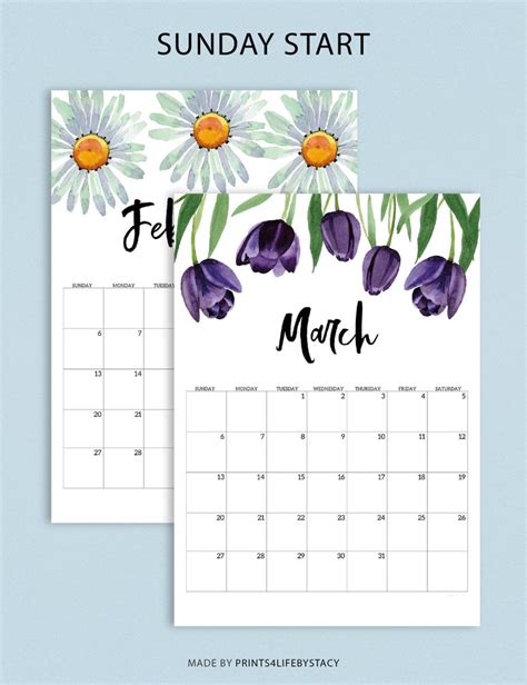 Printable Monthly Calendar 2023 Dated Floral Monthly Calendar Etsy Uk