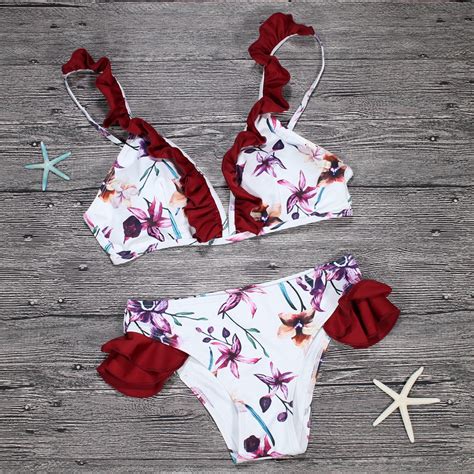 2018 Sexy Bikini Set Padded Cami Frilly High Leg Cut Biquinis Cute Girl Swimsuit Swimwear Beach