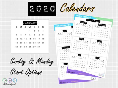 Free Printable Year At A Glance 2020 Calendar Calendar Printables