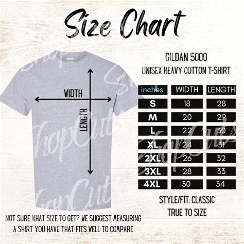 Gildan 5000 Size Chart Gildan Heavy Cotton T Shirt Instant Download