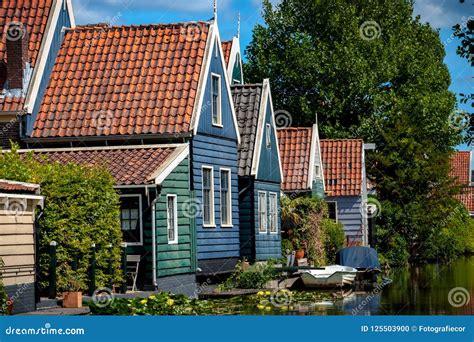 Traditional Dutch Houses Of Wood Built With Typical Architecture Stock