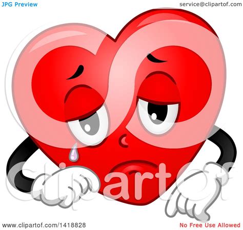 Clipart Of A Sad Heart Character Crying Royalty Free