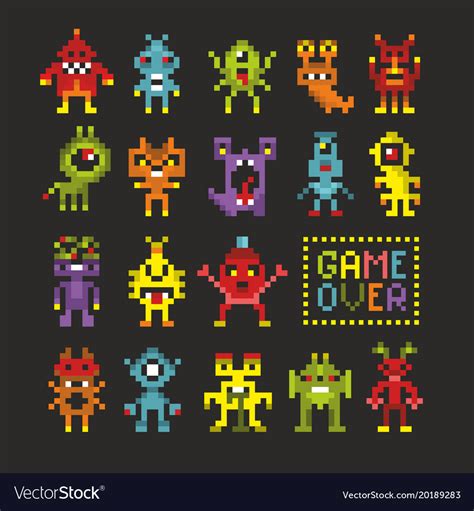 Cool Set Of 8 Bit Monsters Royalty Free Vector Image