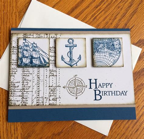 Nautical Happy Birthday Card Ocean Theme Birthday Card Ship Etsy