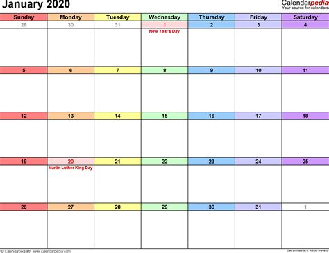 January 2020 Calendar Templates For Word Excel And Pdf
