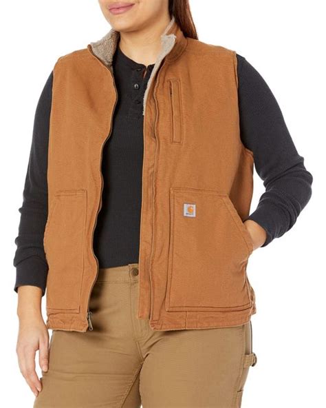 Carhartt Relaxed Fit Washed Duck Sherpa Lined Mock Neck Vest In Brown Lyst