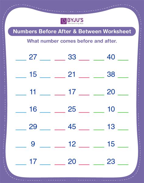 Before After And Between Worksheet Free Printable Numbers Before