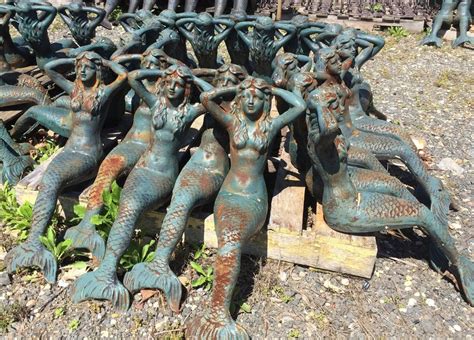 Cast Iron 27 Verdigris With Rust Vintage Nautical Mermaid Statue