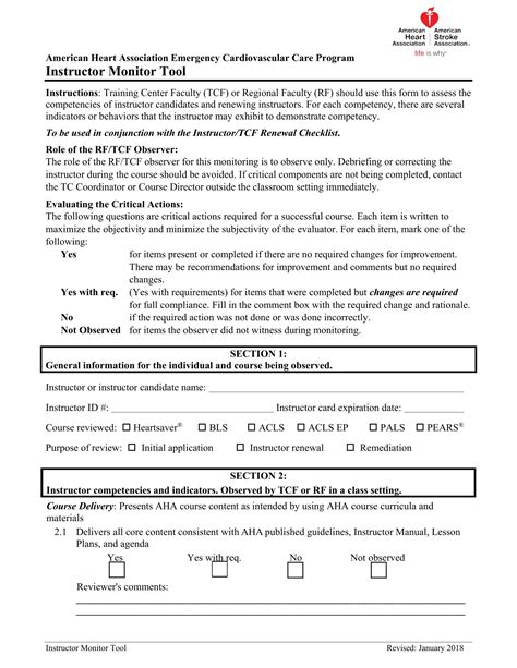 Aha Instructor Monitor Form ≡ Fill Out Printable Pdf Forms Online