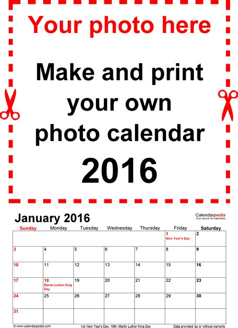 Photo Calendar 2016 Free Printable Pdf Templates