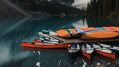Canoe Boats Lake Pier Mountains 1080p Fhd