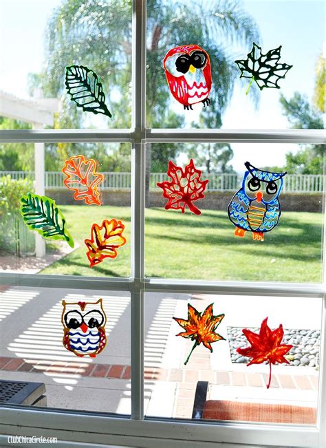 Fall Leaf And Owl Puffy Paint Window Decorations Puffy