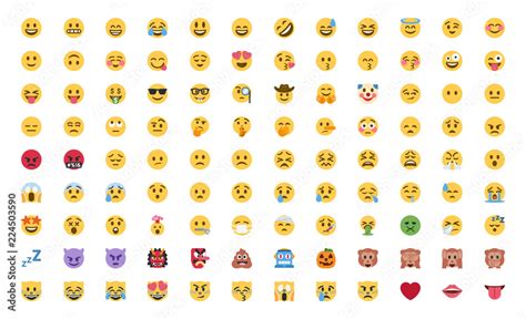 Basic Face Emojis Emoticons Emotions Flat Vector Illustration Symbols Hands Faces Feelings