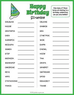 To unjumble words, start by entering the vowels and consonants as they appear before you into the jumble solver. Free Printable Birthday Word Scramble Game | Birthday ...