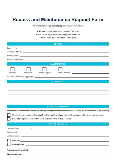 Excel Maintenance Request Form Template Equipment Maintenance Log