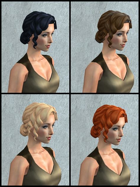 Theninthwavesims The Sims 2 The Sims 4 Eco Living Curly Bun Hair For