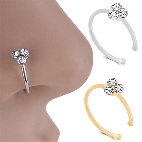 Body Jewelry Stainless Steel Nose Ring Punk Piercing Crystal Rhinestone